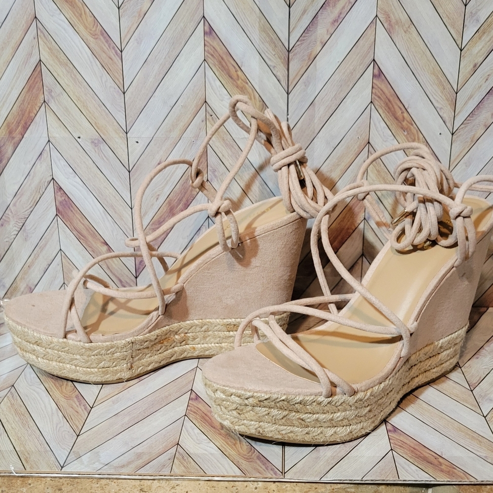 Bamboo Espadrille Lace-Up Wedge Sandal Women's Size 10 NWOT